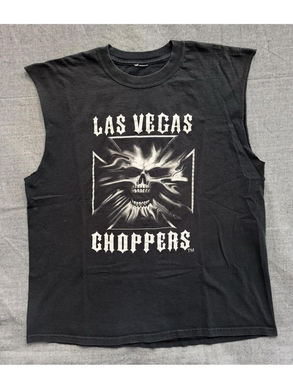 Vintage Las Vegas West Coast Choppers Skull Biker Sleeveless Mens Cut Off TShirt